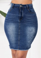 Pocket Denim Blue Button Fly Bodycon Skirt