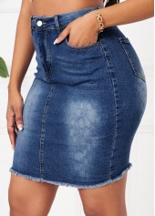 Pocket Denim Blue Button Fly Bodycon Skirt
