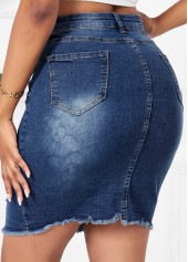 Pocket Denim Blue Button Fly Bodycon Skirt