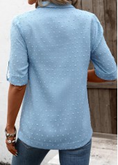 Button Denim Blue Half Sleeve Shirt Collar Blouse