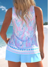 Floral Print Cut Out Light Blue Tankini Set
