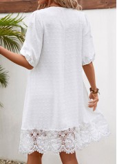 Lace White Half Sleeve V Neck Shift Dress