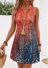 Ombre Button Multi Color Short A Line Sleeveless Dress