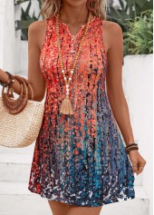 Ombre Button Multi Color Short A Line Sleeveless Dress