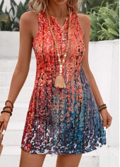 Ombre Button Multi Color Short A Line Sleeveless Dress