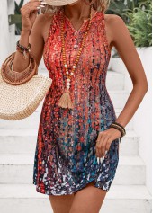 Ombre Button Multi Color Short A Line Sleeveless Dress