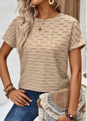 Textured Fabric Light Camel Short Sleeve T Shirt