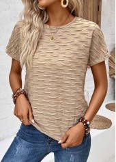 Textured Fabric Light Camel Short Sleeve T Shirt