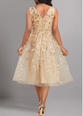 Embroidery Champagne Sleeveless V Neck Dress