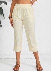 Light Camel Straight Leg Elastic Waist Mid Waisted Pants