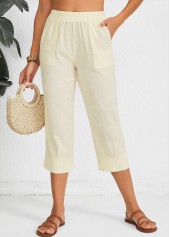 Light Camel Straight Leg Elastic Waist Mid Waisted Pants