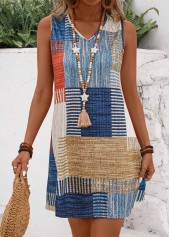 Geometric Print Lightweight Multi Color Short Sleeveless Shift Dress
