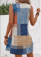 Geometric Print Lightweight Multi Color Short Sleeveless Shift Dress
