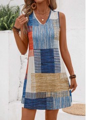 Geometric Print Lightweight Multi Color Short Sleeveless Shift Dress