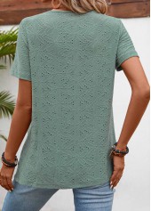 Pleated Sage Green Short Sleeve Square Neck T Shirt