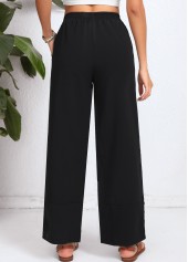 Button Black Elastic Waist High Waisted Pants