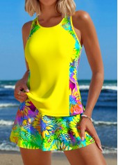 Sunflower Print Patchwork Yellow Tankini Set