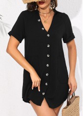 V Neck Button Black Cover Up