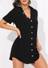 V Neck Button Black Cover Up