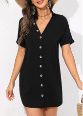 V Neck Button Black Cover Up
