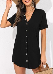 V Neck Button Black Cover Up