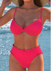 Coral Smocked Half Round Cup Bikini Set