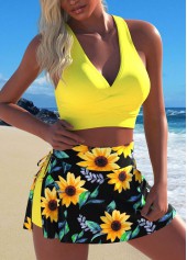 Sunflower Print Criss Cross Yellow Bikini Set