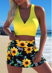 Sunflower Print Criss Cross Yellow Bikini Set