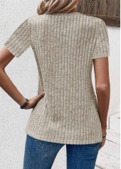 Lace Light Camel Short Sleeve Round Neck T Shirt