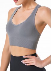 Grey Wide Strap Criss Cross Back Sports Bra