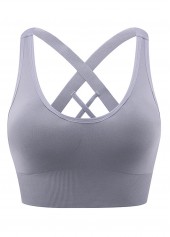 Grey Wide Strap Criss Cross Back Sports Bra