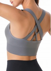 Grey Wide Strap Criss Cross Back Sports Bra