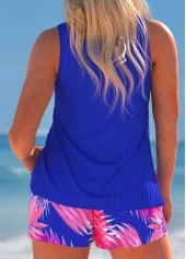 Tropical Plants Print Cut Out Royal Blue Tankini Set