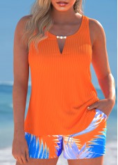 Tropical Plants Print Cut Out Orange Tankini Set