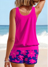 Floral Print Patchwork Hot Pink Tankini Set