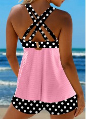 Polka Dot Jacquard Light Pink Tankini Set