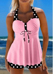 Polka Dot Jacquard Light Pink Tankini Set