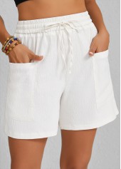 Pocket Elastic Waist White High Waisted Shorts