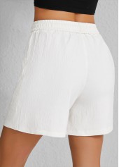 Pocket Elastic Waist White High Waisted Shorts