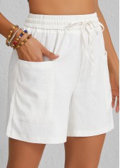 Pocket Elastic Waist White High Waisted Shorts