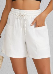 Pocket Elastic Waist White High Waisted Shorts