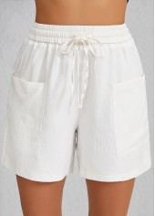 Pocket Elastic Waist White High Waisted Shorts