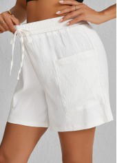 Pocket Elastic Waist White High Waisted Shorts