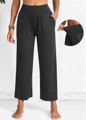 Dark Grey Marl Elastic Waist High Waisted Pocket Pants
