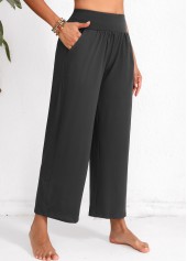 Dark Grey Marl Elastic Waist High Waisted Pocket Pants