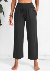 Dark Grey Marl Elastic Waist High Waisted Pocket Pants