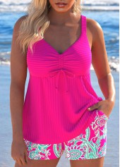 Paisley Print Drawstring Hot Pink Tankini Set