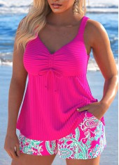 Paisley Print Drawstring Hot Pink Tankini Set