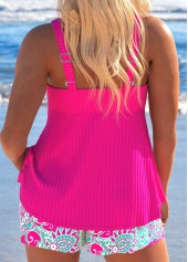 Paisley Print Drawstring Hot Pink Tankini Set
