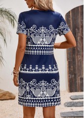 Tribal Print Navy A Line Short Sleeve Dress
